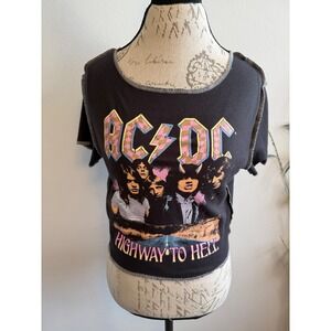 AC/DC Highway to Hell Crop Top Rock‎ Band Graphic T Shirt Womens Large
